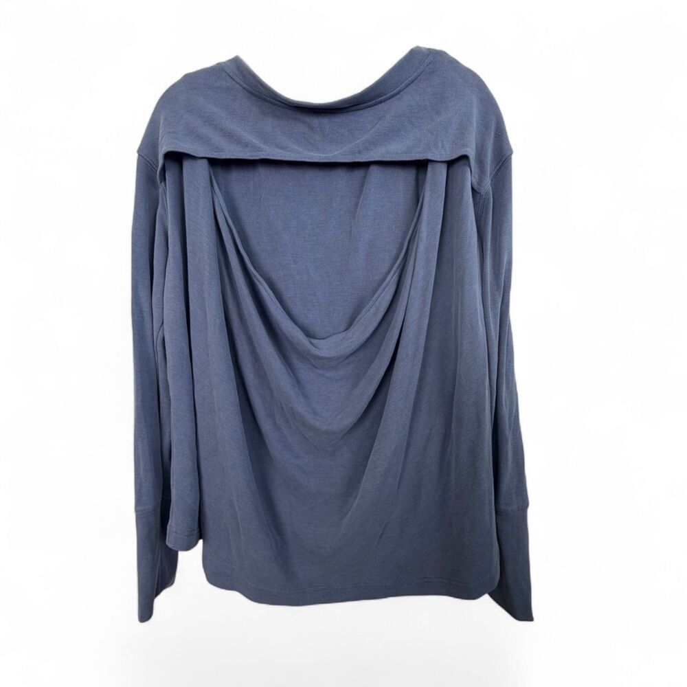 free people fp movement slouchy dramatic back cutout indigo blue top size medium